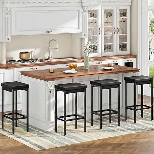 Miniatura 2 de HOOBRO Taburetes de bar, juego de 4 sillas de bar, taburetes de 24.8 pulgadas de altura, taburetes de desayuno, taburetes de cocina, tapicería de 2