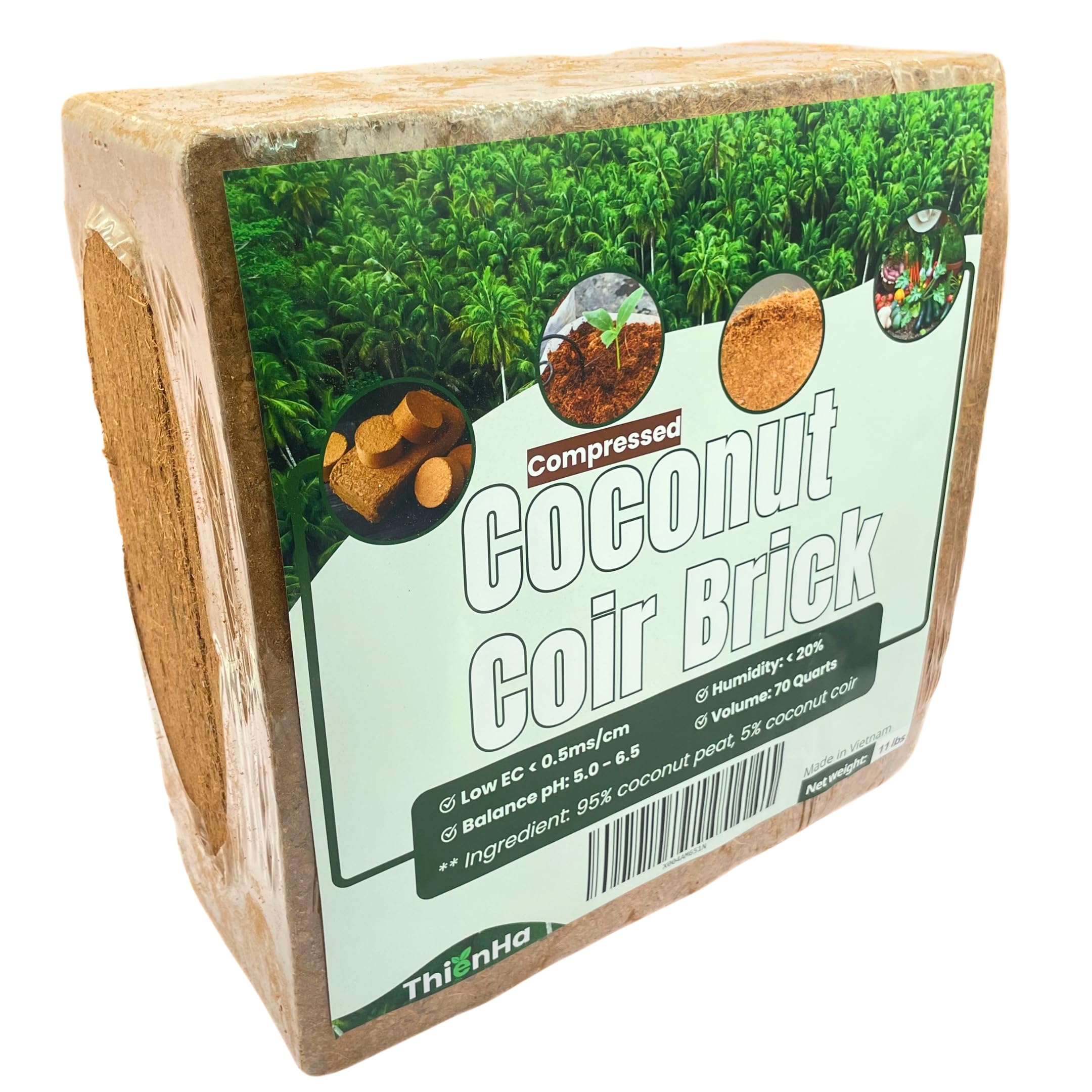 11lbs Coco Coir Brick for Plants - Premium Coconut Coir for Gardening and Potting Soil - Cocopeat Growing Medium