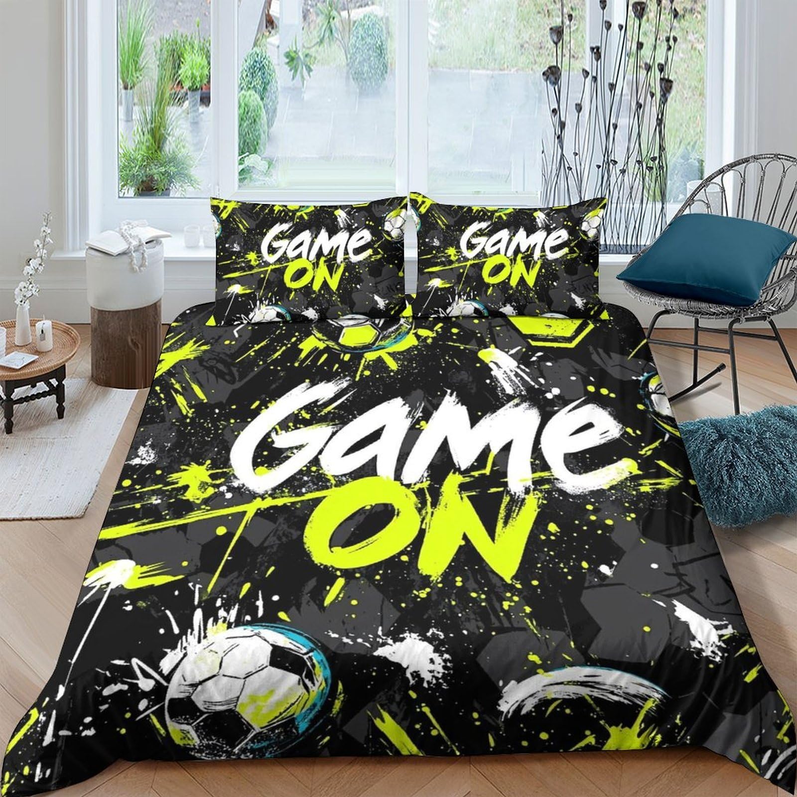 Ctjqhvkz Style-6 3D Printed Graffiti Football Fitted Sheet Microfiber Black Green Splatter Mattress Cover For Bedroom Guest Room Dorm Decor Single（135X200cm）