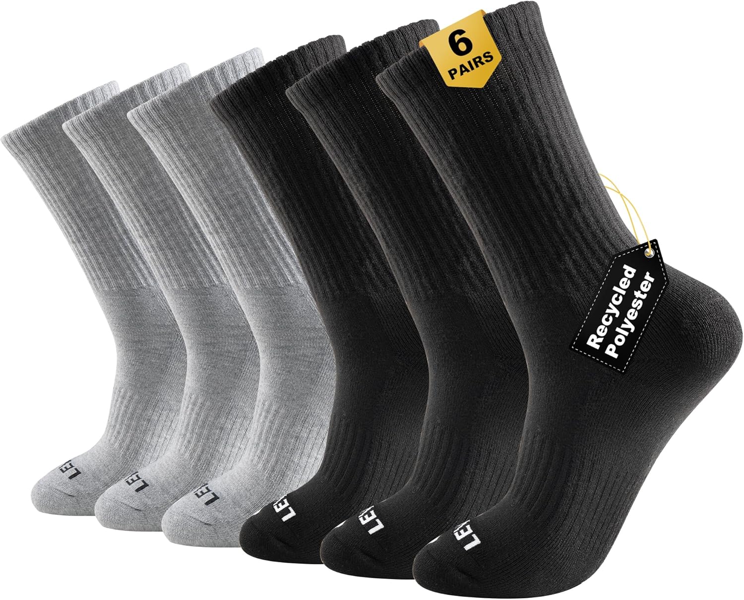 LEVEL8 Mens Work Crew Socks, Comfy Mid Calf Dress Socks, Moisture Wicking, Running and Exercise, 6 Pairs
