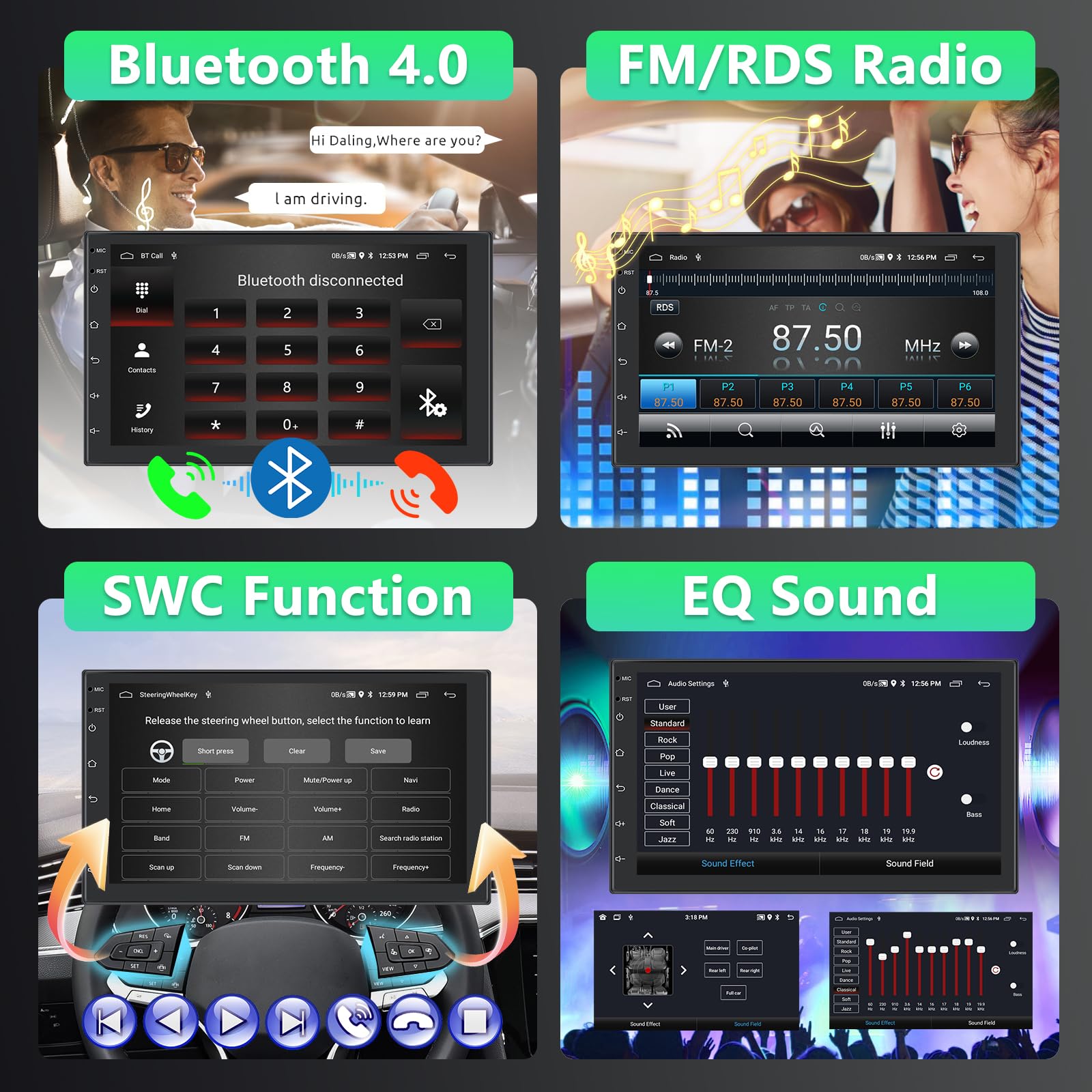2+64G 2 DIN Radio de Coche con Inalámbrico Carplay/Android Auto, Pantalla Táctil Android de 7 Pulgadas Estéreo de Coche Bluetooth/Mirror Link/GPS/SWC/RDS/FM/WiFi/USB+Cámara Trasera