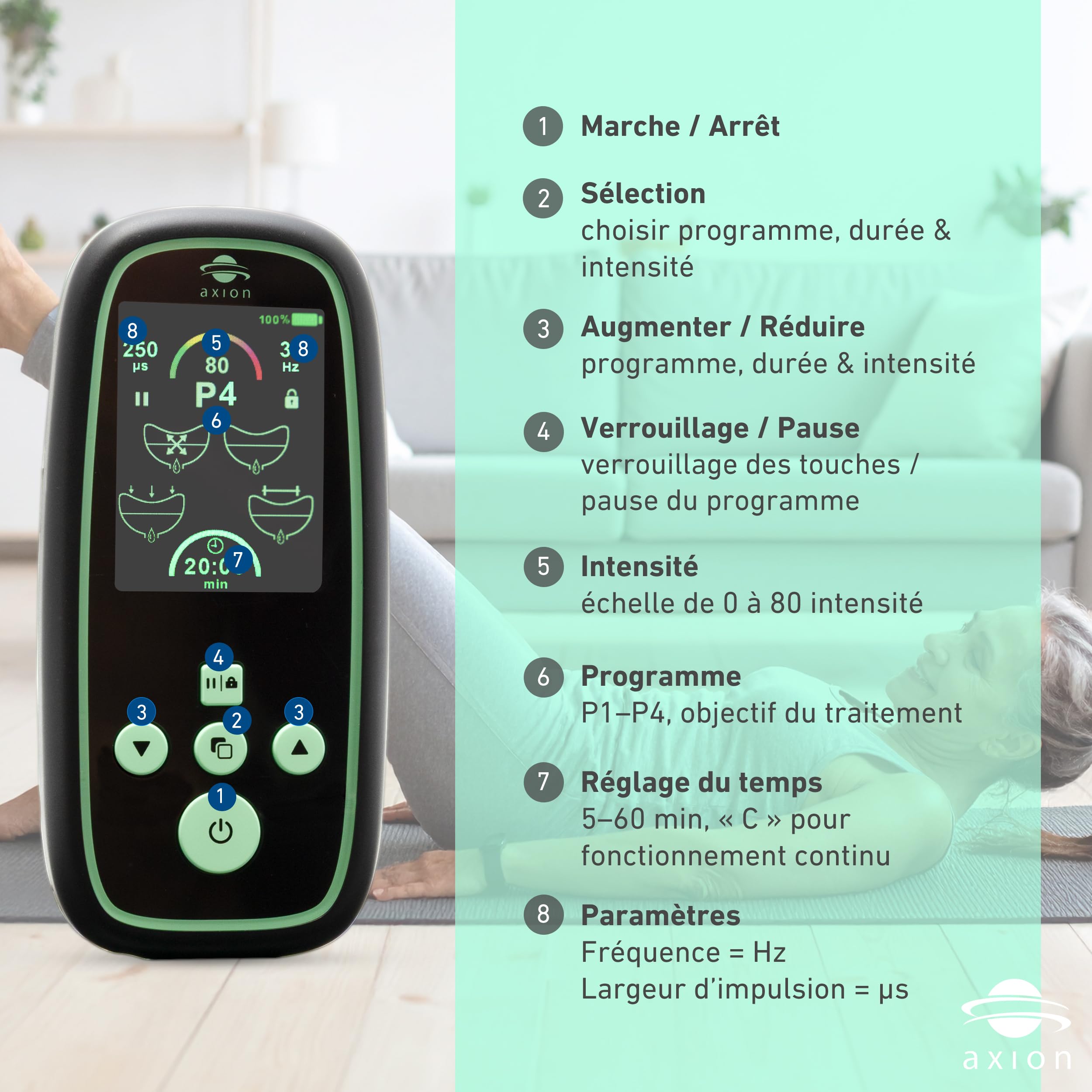 Entraineur du plancher pelvien axion® I-3000 pour femmes | Appareil Kegel EMS avec sonde vaginale pour incontinence | 4 programmes, 80 intensités, Batterie rechargeable – Dispositif médical certifié