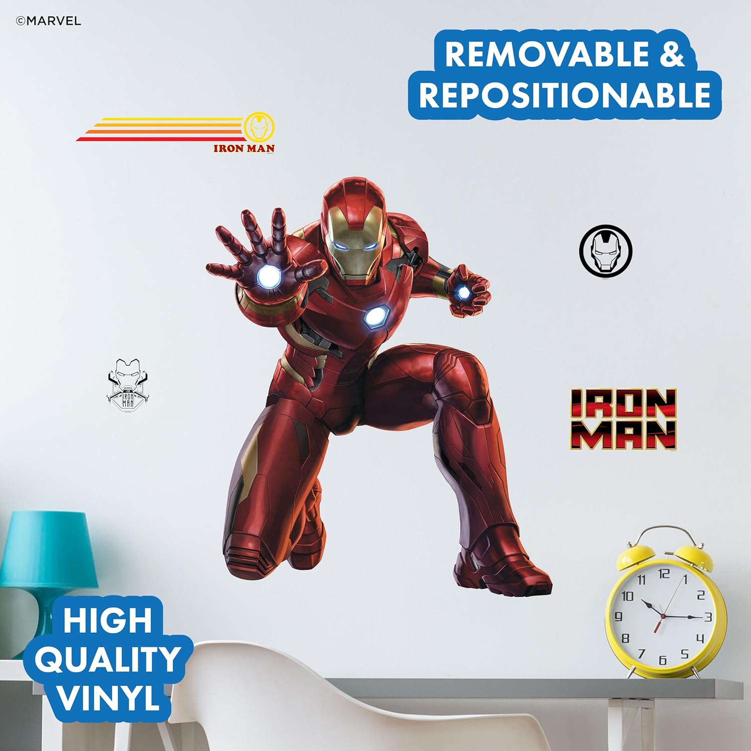 Marvel Iron Man Wall Decals - 22" Avengers Removable Vinyl Stickers for Kids Bedroom Playroom Bathroom - Peel and Stick Room Décor