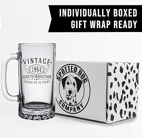 Miniatura 6 de Taza de cerveza de vidrio vintage de 16 onzas con estampado negro de 16 onzas, regalos de feliz cumpleaños 40 para hombres y mujeres, saludos a los