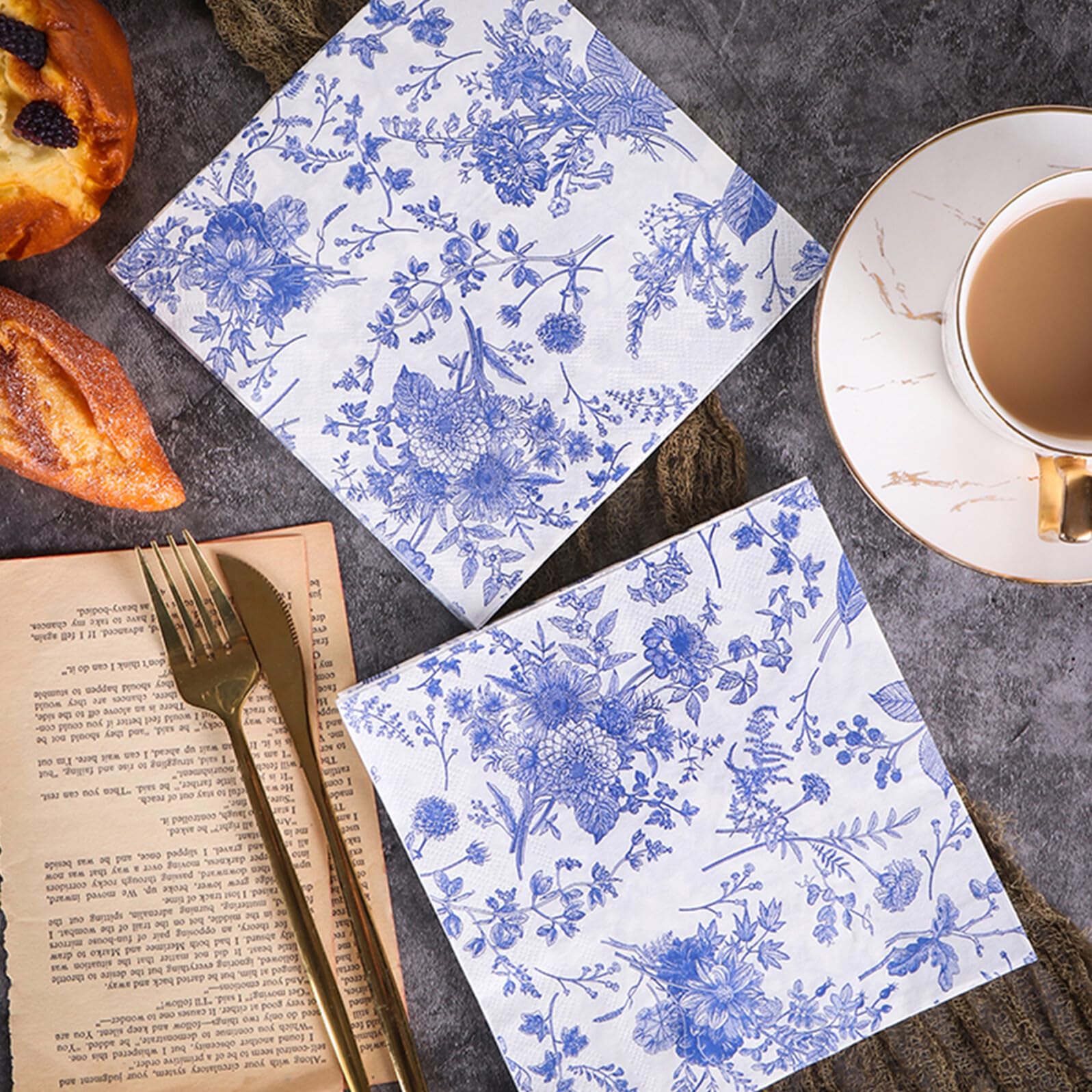 120 Unidades Servilletas Desechables Vintage de Papel Diseño Elegante Chinoiserie Azul, Resistentes al Desvanecimiento, Ideales para Reuniones Festivas y Uso de Invitados