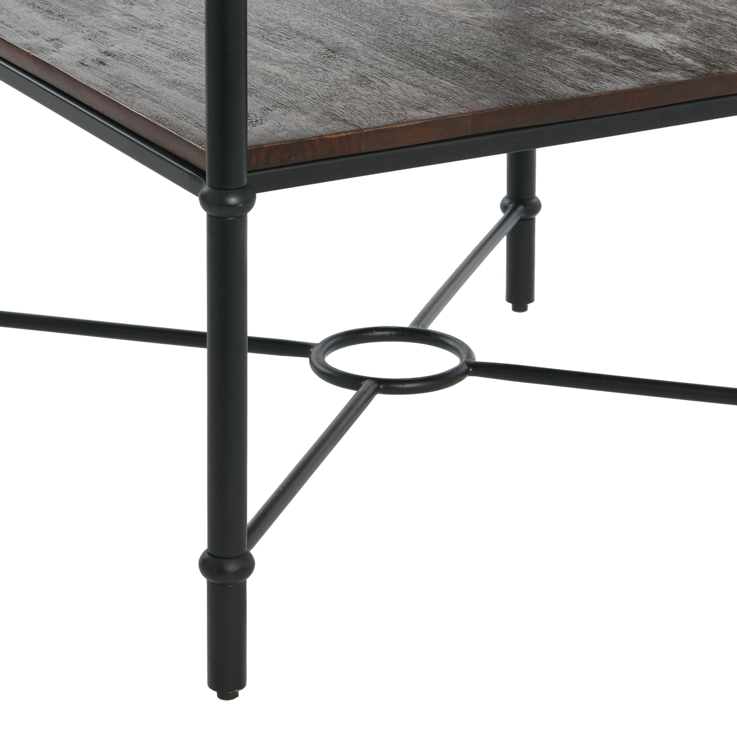 Creative Co-Op Saratoga Rustic Solid Wood and Metal End Table with Storage Shelf, Dark Chestnut Finish