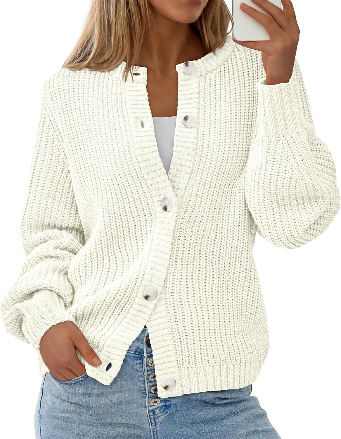 PRETTYGARDEN Womens Fall Cardigan Sweaters Crewneck Long Sleeve Button Open Front Knit Sweater Women Oversized Cardigans