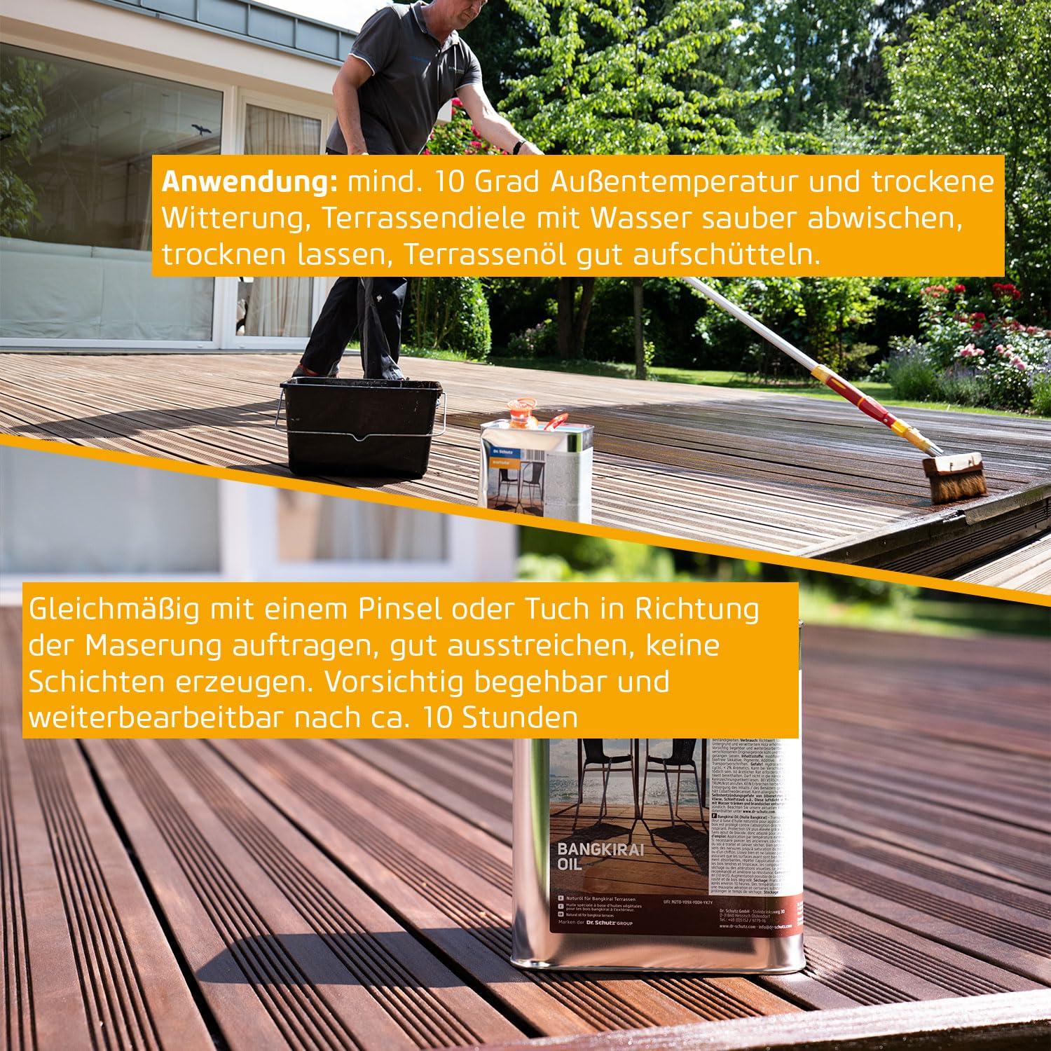 Dr. Schutz Bangkirai Öl 2,5 L | Holzöl aussen für Terrassendielen und Gartenmöbel pigmentiert im Farbton Bangkirai | naturölbasierte Holz-Imprägnierung mit Langzeitwirkung und UV-Schutz | Terrassenöl