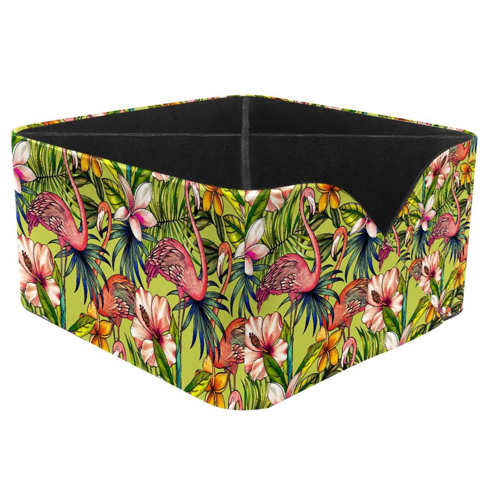 KengjuTesu Tropical Palms and Flamingo Desktop Organizer Pen Holder, Rectangular Pencil Cup for Office, Study and Makeup Stations