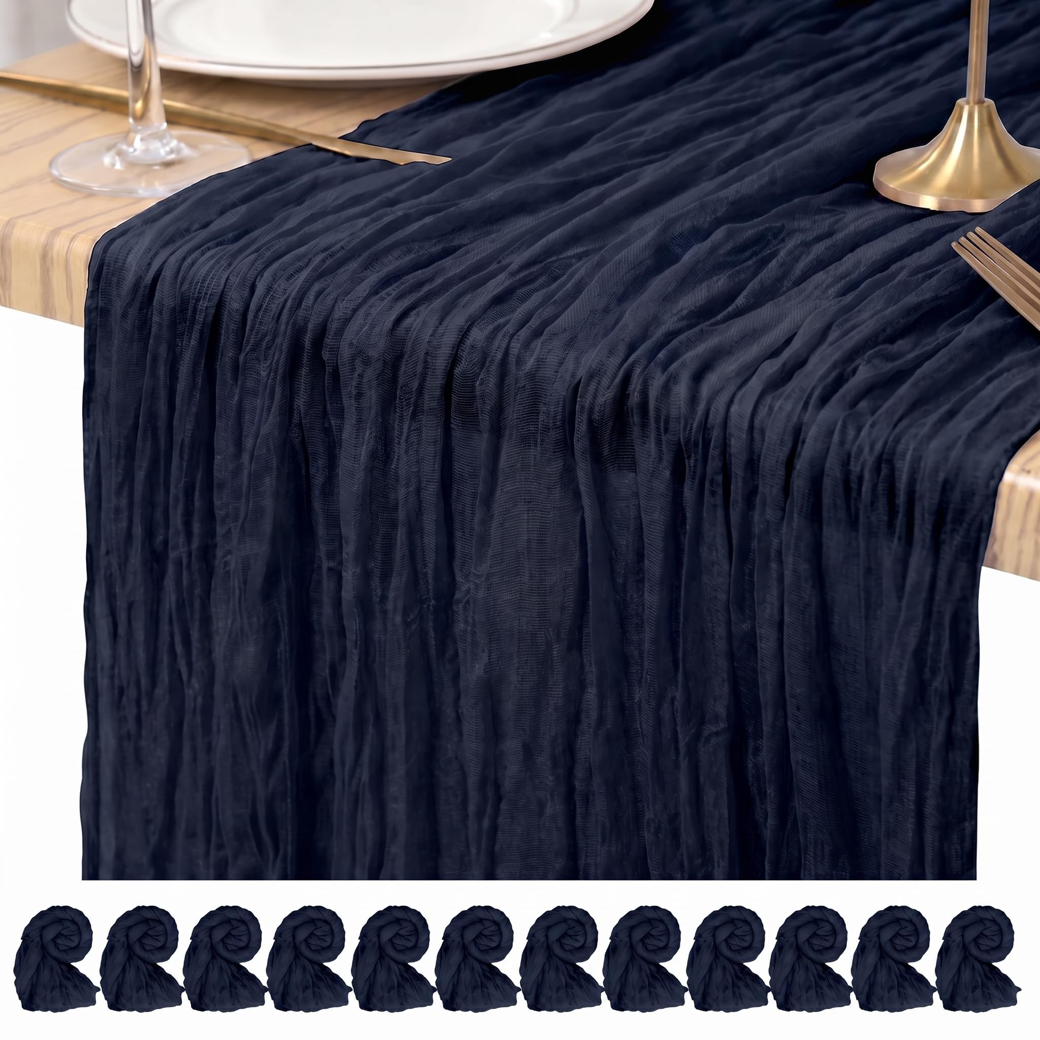 Pesonlook Cheesecloth Table Runner Navy Blue, 12 Pack 17.7x108 inch, Long