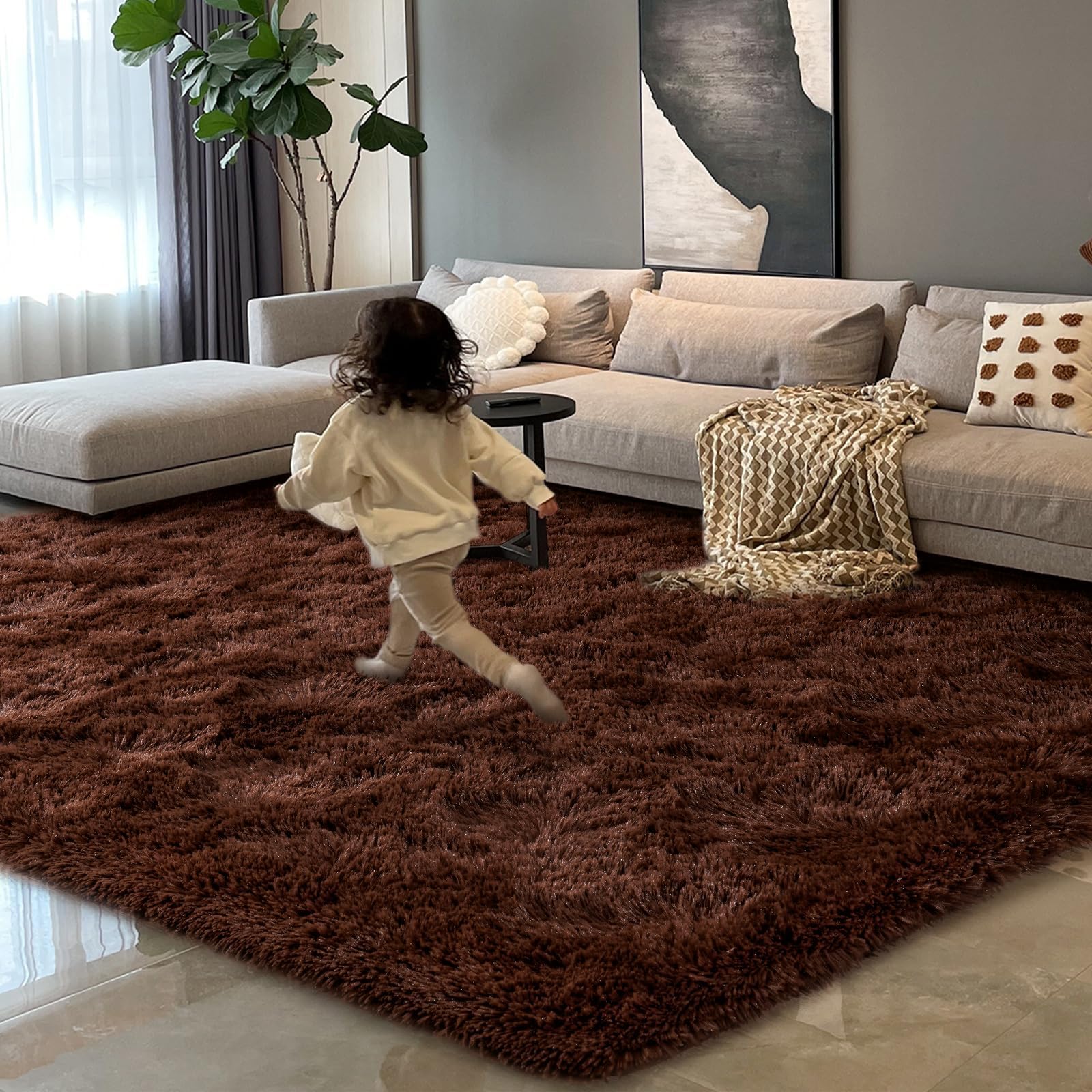 HOMORE Brown Rugs for Living Room, 5x8 Feet Fluffy Shag Area Rug for Bedroom, Super Soft Chocolate Rugs for Room Decor, Cute Carpets for Kids Nursery Girls Home Dorm Decor