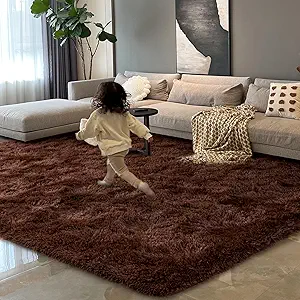 HOMORE Living Room Rug 8x10, Brown Rugs for Living Room, Large Fluffy Rugs for Bedroom Super Soft Shaggy Carpet for Kids Room Dorm Home