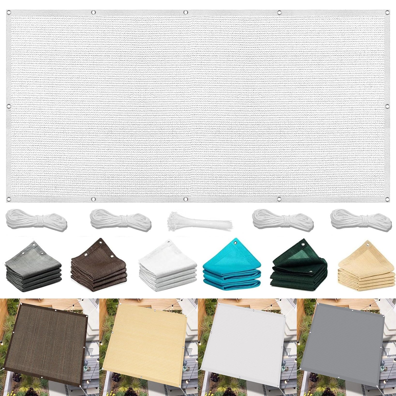 Voile d'ombrage 550 x 700 cm blanc haute densité anti-UV pour aménagement extérieur durable