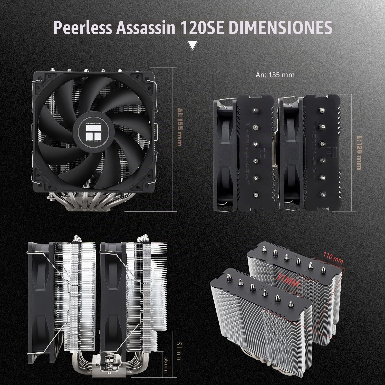 Thermalright Peerless Assassin 120 SE - Enfriador de aire para CPU, doble torre de 6 tubos de calor, doble ventilador de CPU TL-C12C PWM de 120 mm, para AMD AM4/AM5/Intel LGA 1700/1150/1151/1200,