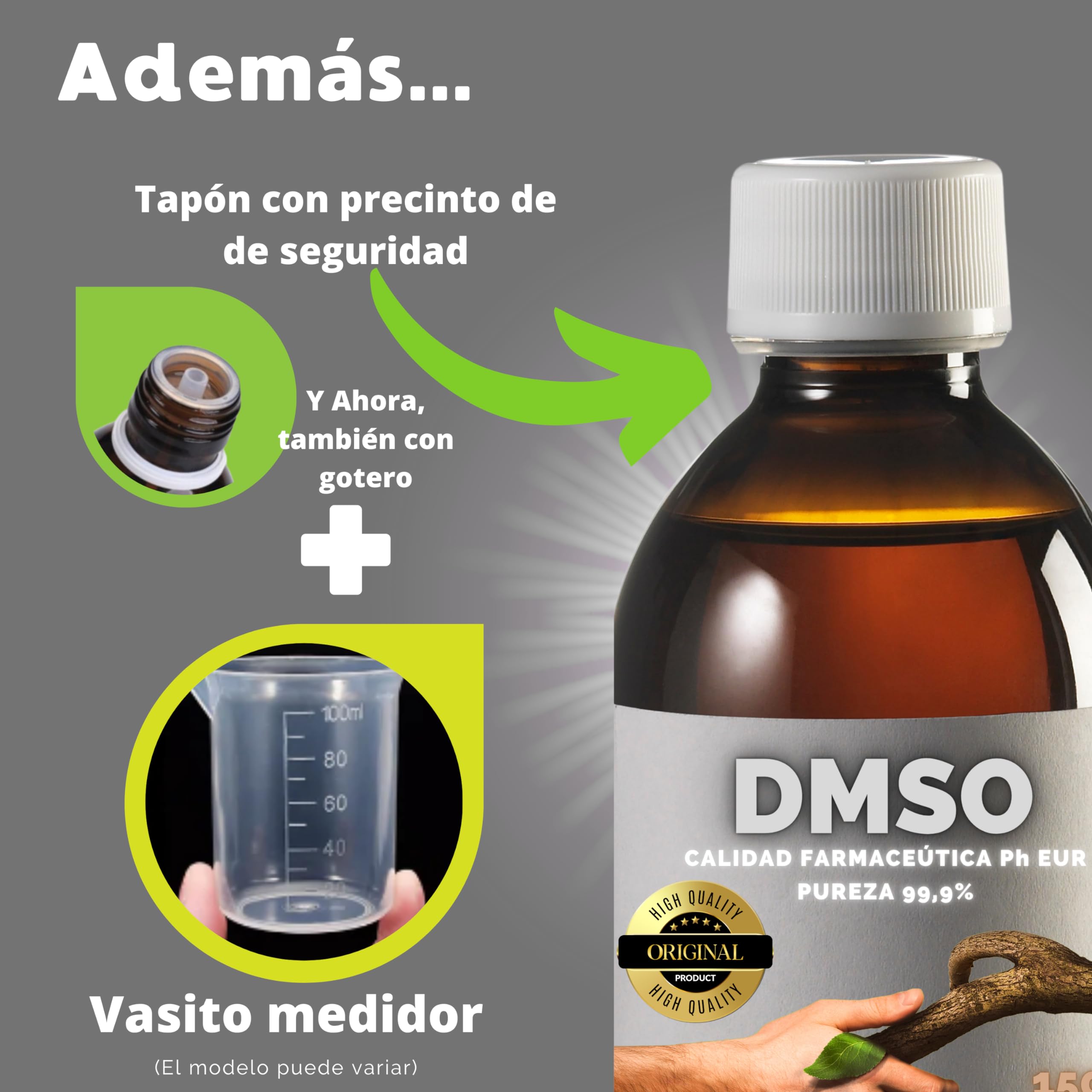 2 x DMSO 150 ml. 99,9% czystości z zakraplaczem | Jakość dimetylosulfotlenek Ph Eur | Butelka prezentowa 125ml Dyfuzor + Kubek Dozujący | Bursztynowe Butelki Laboratoryjne | Uszczelka bezpieczeństwa