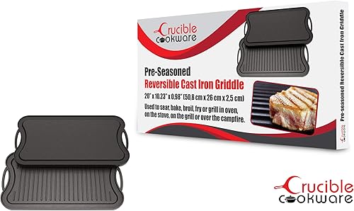 Miniatura 7 de Plancha de hierro fundido 20 x 10 pulgadas reversible presazonada parrilla y plancha combinada barbacoa fogata se adapta a más de dos quemadores de