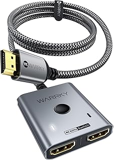 WARRKY HDMI Switch 4K 60Hz 2K 144Hz Bidirectional HDMI Switcher, [Aluminium Case, Nylon Braided] HDMI Splitter 2 in 1 out (ONLY 1 Monitor) Compatible with TV stick, Xbox, PS5/4, PC