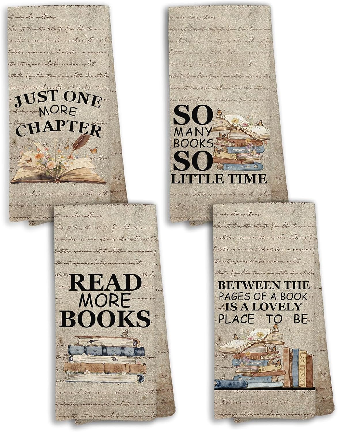 Book Reading Kitchen Towels Set of 4, Book Themed Reading Corner Nook Decor, Readers Books Club Bookish Bookworms Hand Towel for Bathroom Home &
