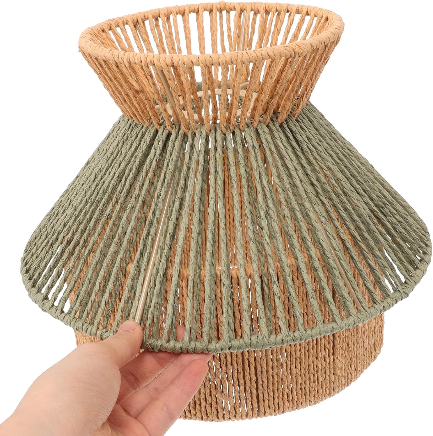 Vintage Handwoven Pendant Lampshade Faux Rattan Ceiling Light Cover Rustic Woven Lamp Shade Replacement for Kitchen and Outdoor Hanging Lights