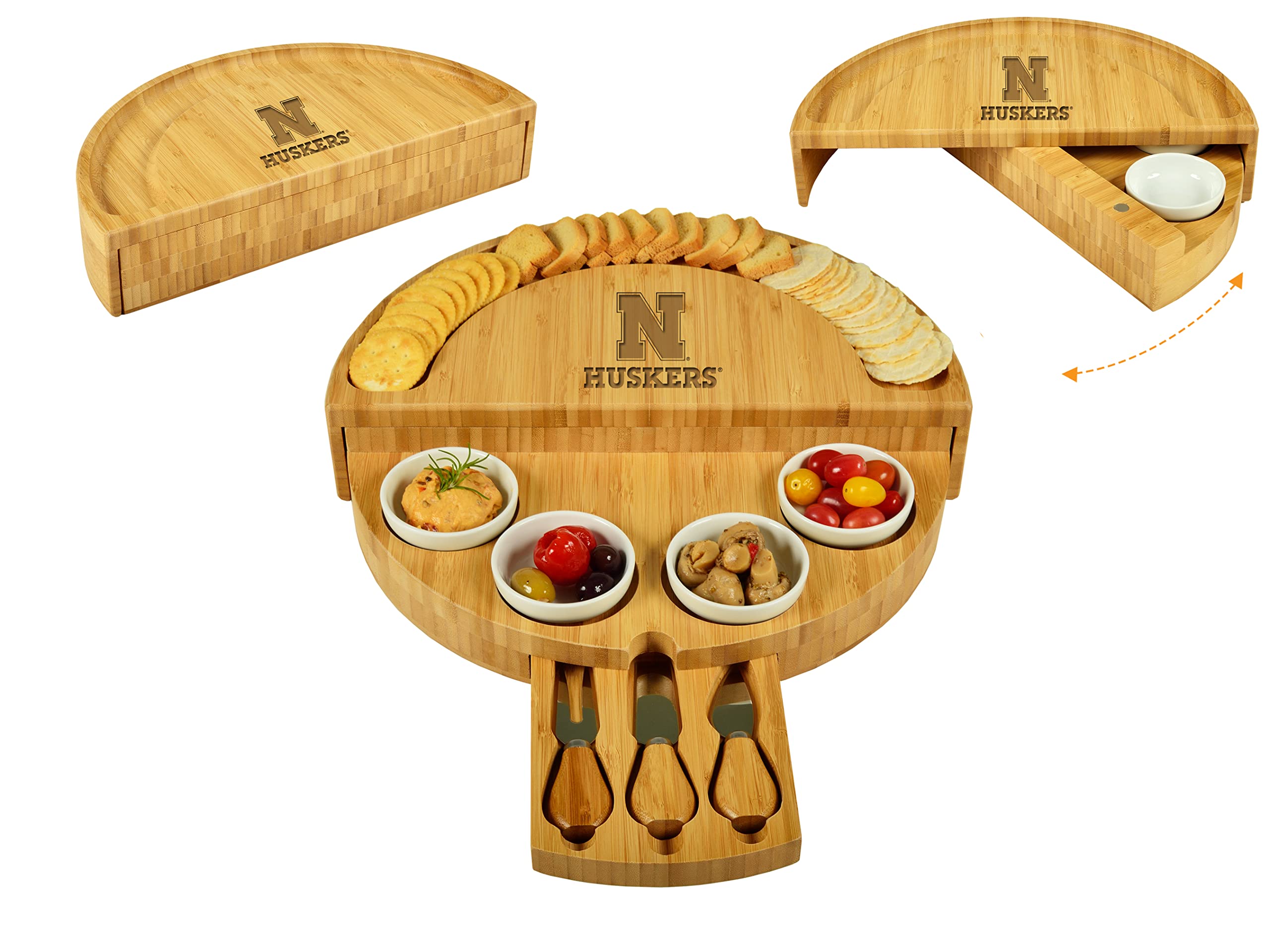 NCAA Nebraska Cornhuskers Officially Licensed Split Level Swiveling Patented Cheese Board 16
