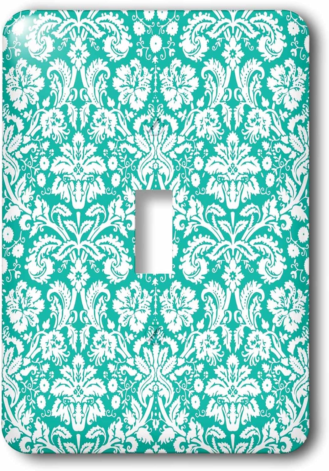 3dRose LLC lsp_151456_1 Aqua Blue and White Damask Pattern Teal Turquoise Classic Stylish Vintage French Floral Swirls Single Toggle Switch