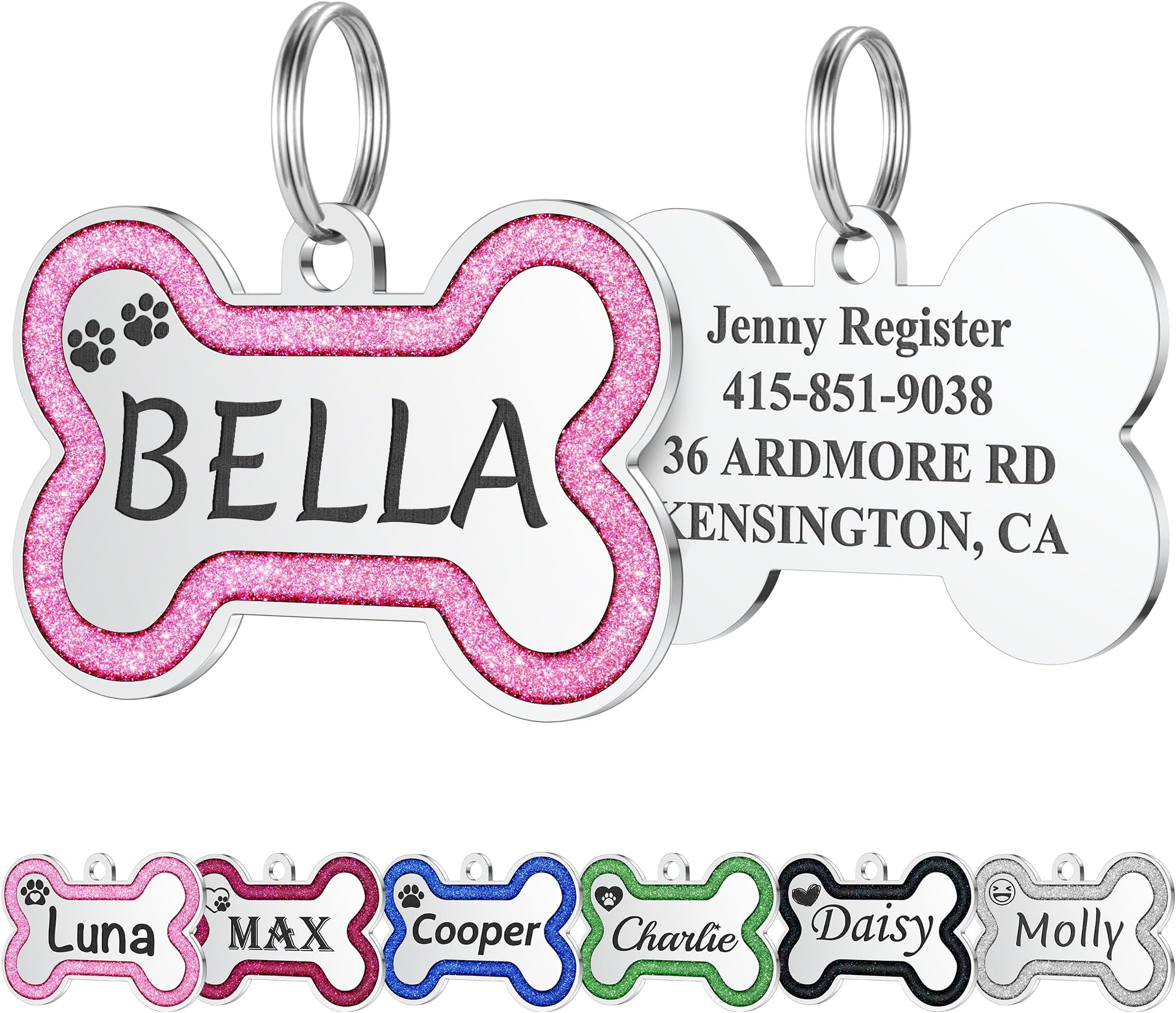 GISUREY Stainless Steel Pet ID Tags in Glitter, Durable Dog