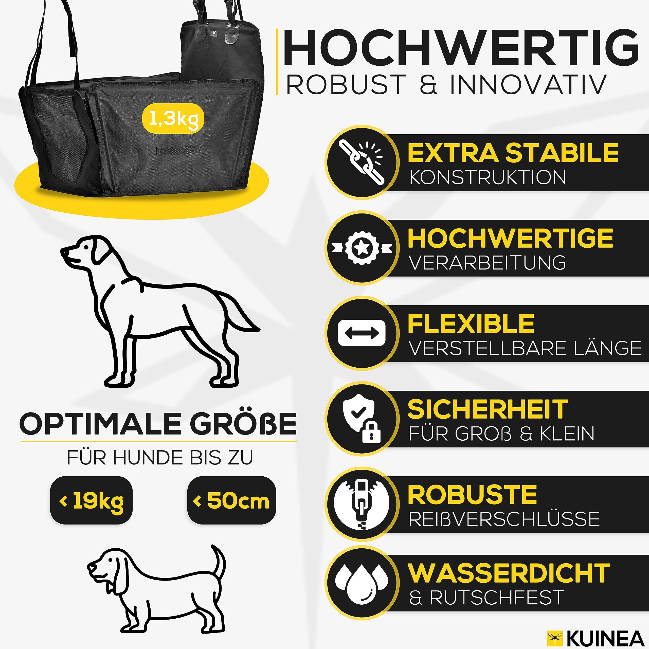 KUINEA® Extra Stabiler Hunde Autositz Rückbank - GRATIS Hundegurt - kleine bis mittelgroße Hunde - Autositz Hund wasserdicht, Hundekorb Auto, Hundesitz Auto, Hundeautositz, dog car seat