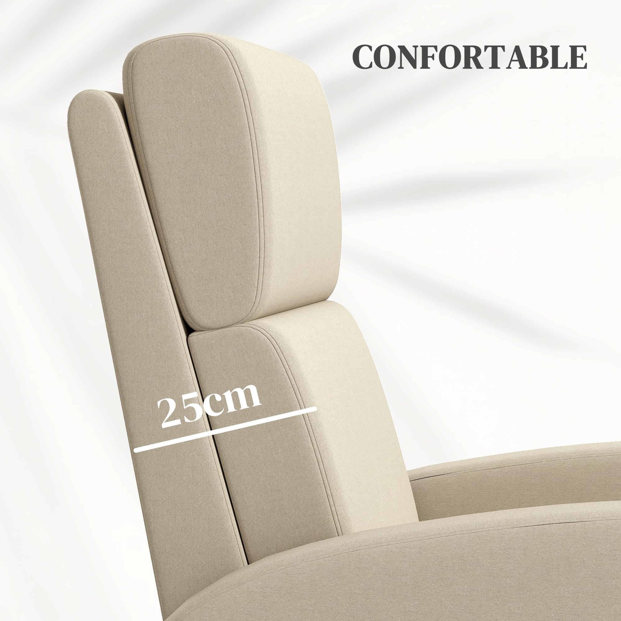 HOMCOM Sillón Relax Reclinable Manual Sillón Relax Tapizado en Lino Sintético con Reposapiés Respaldo Alto Carga 120 kg Butaca Reclinable para Dormitorio Oficina Crema