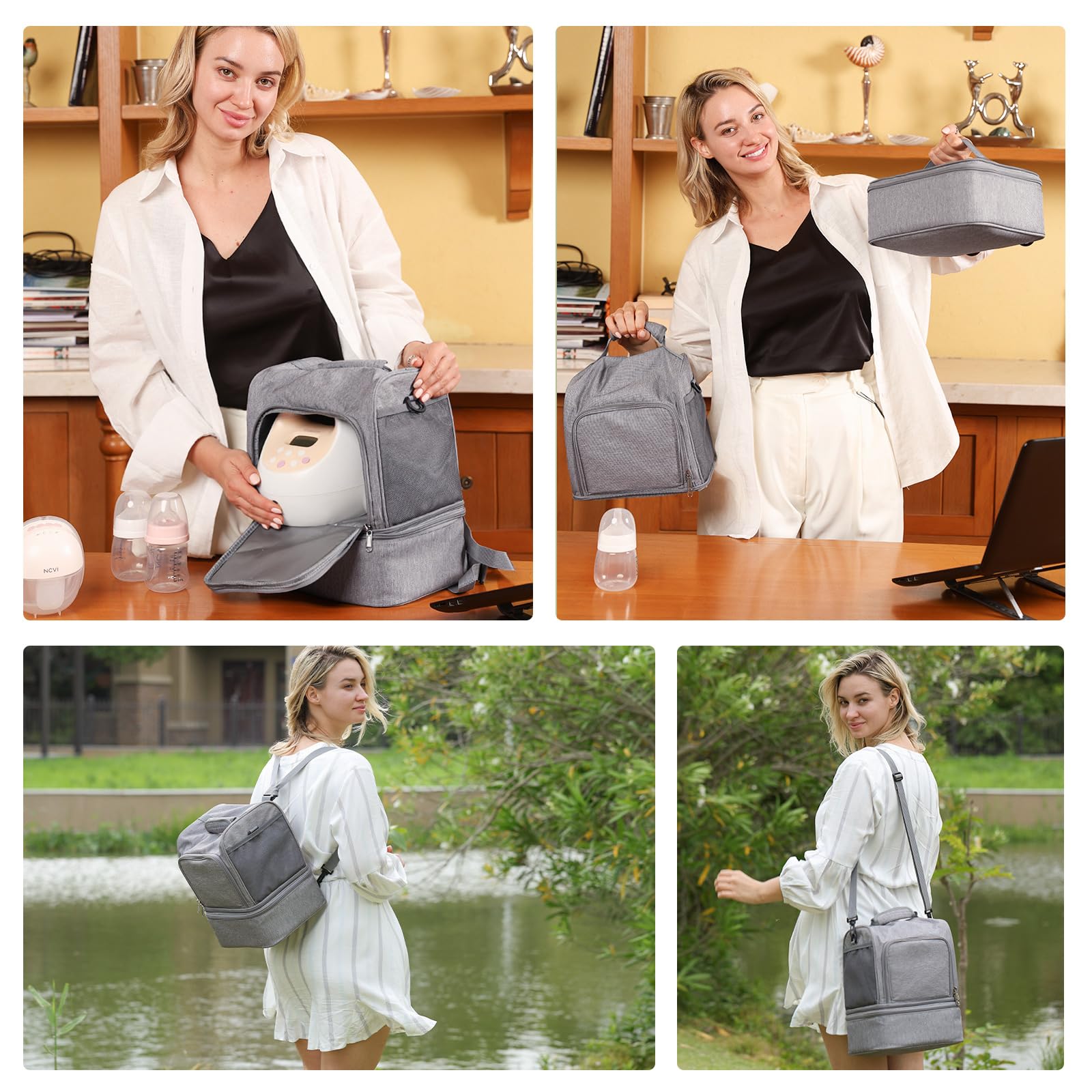 NCVI Sac à dos pour tire-lait pour allaitement, sac isotherme pour lait maternel, sac isotherme avec poche de glace, sac à pompe double couche amovible, compatible avec S1, S2