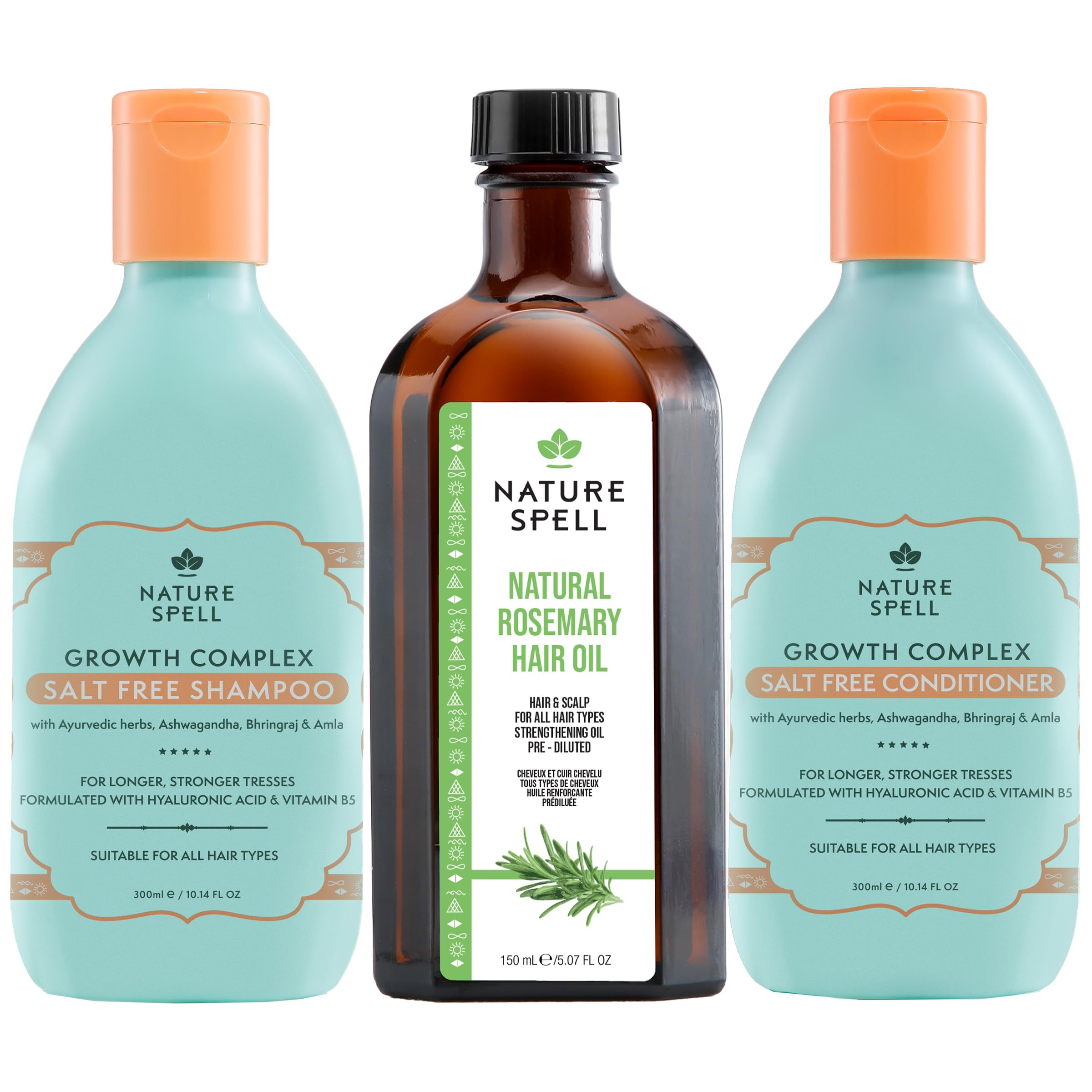 Rosemary Oil with Growth Complex for Hair Growth & Hydration, Shampoo and Conditioner Set, 5.07 & 10.14 Fl Oz