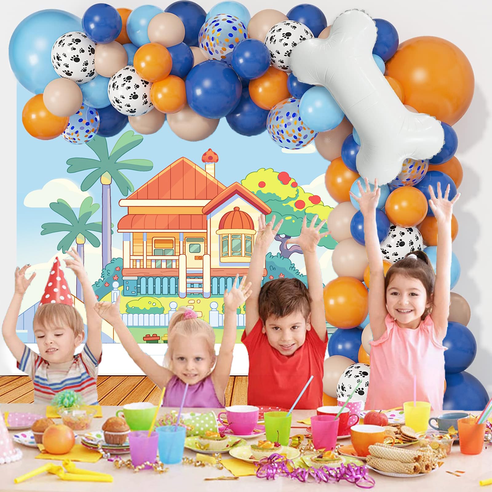 Condition photo showing New/Like New for 5x3ft blue dog birthday party supplies,blue dog theme backdrop cartoon photography background happy birthday banners