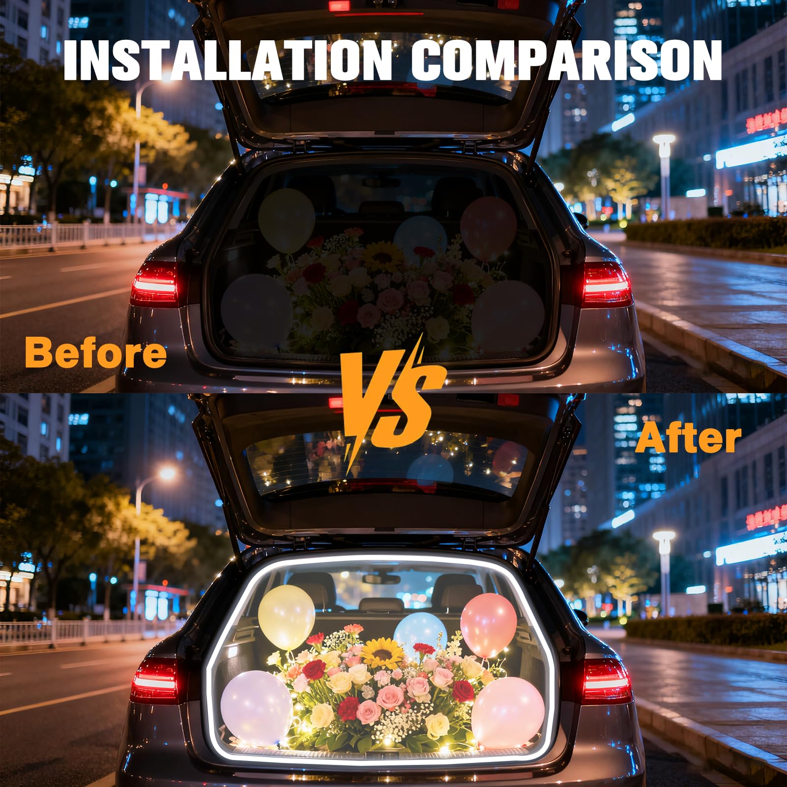 DIBMS Tira de Luz LED de Flujo Dinámico con Inducción Magnética de 177" para Maletero de Coche, Universal Flexible IP65 Impermeable Cortable de Silicona 12V Iluminación Ambiental Interior para Coches
