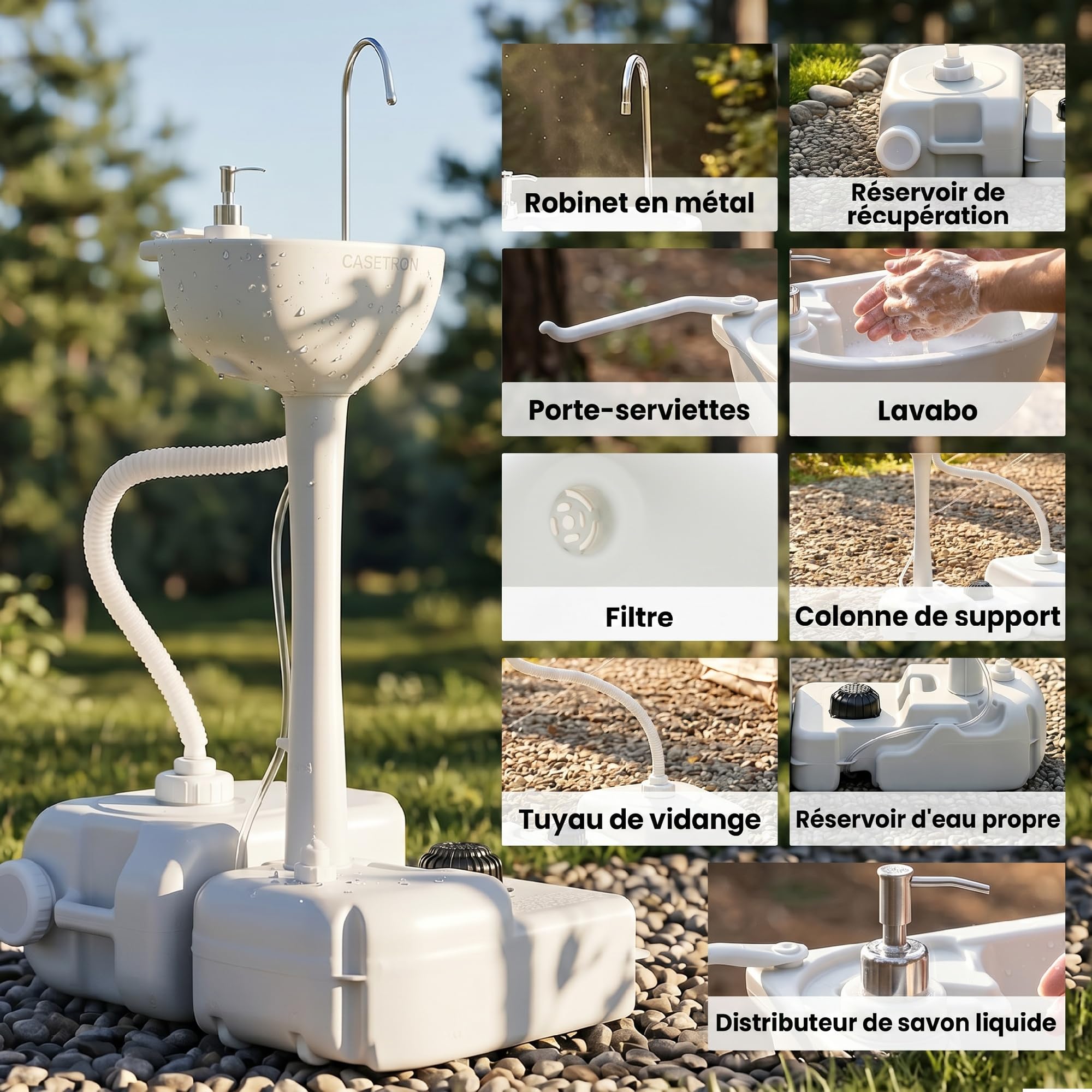 Outsunny Évier à Main Portable Station de Lavage Camping Jardin Extérieur Voyager avec Réservoir d'Eau 17L Pompe à Pied 83 x 50 x 103 cm Gris