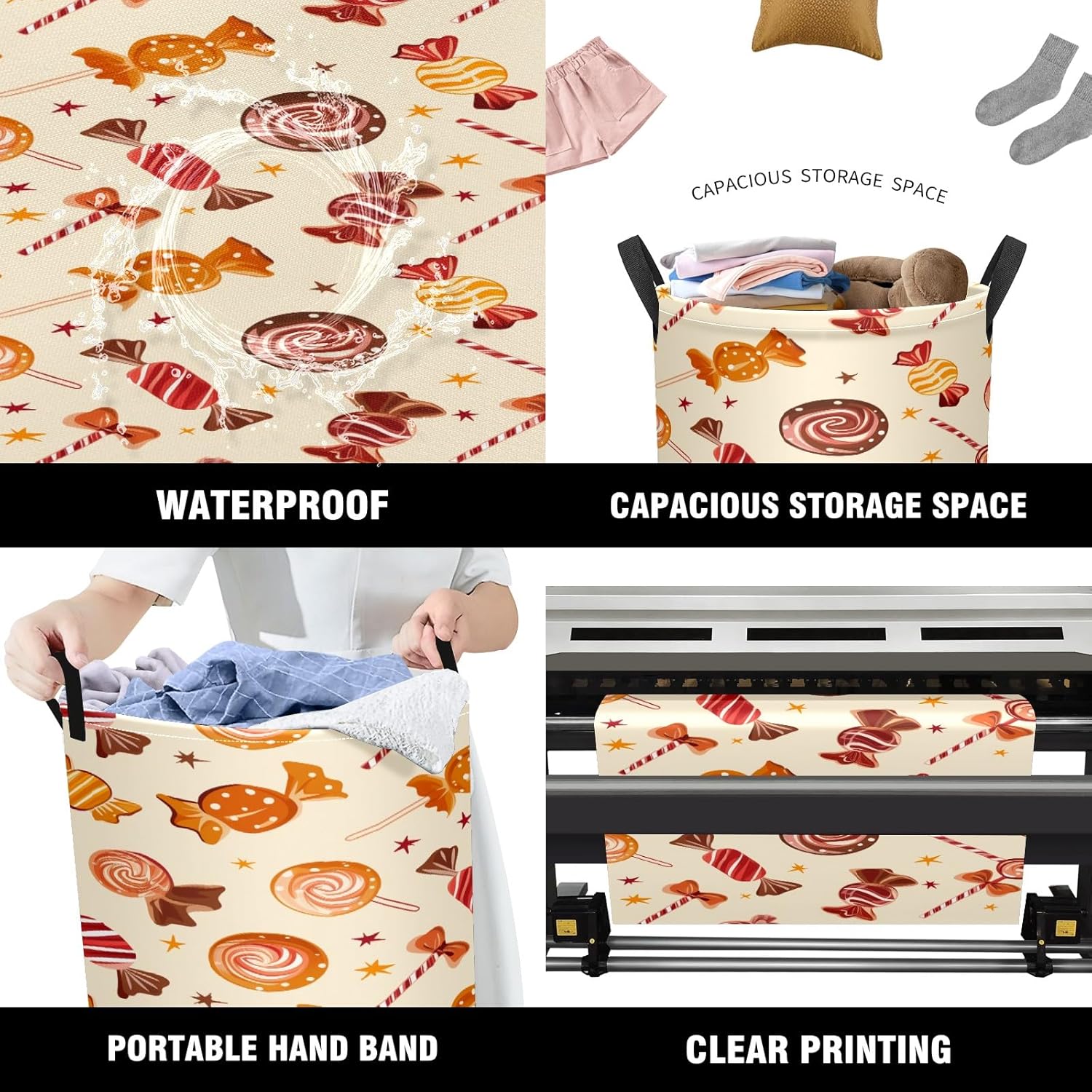 Candy Christmas Large Laundry Hamper Foldable Waterproof Dirty Clothes Basket Dorm Clean Laundry Baskets