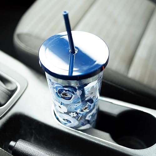 Miniatura 5 de Steel Mill & Co - Vaso aislado con tapa y pajilla, vaso floral de 24 onzas, vaso de viaje de doble pared, vaso acrílico sin BPA, cabe en portavasos,