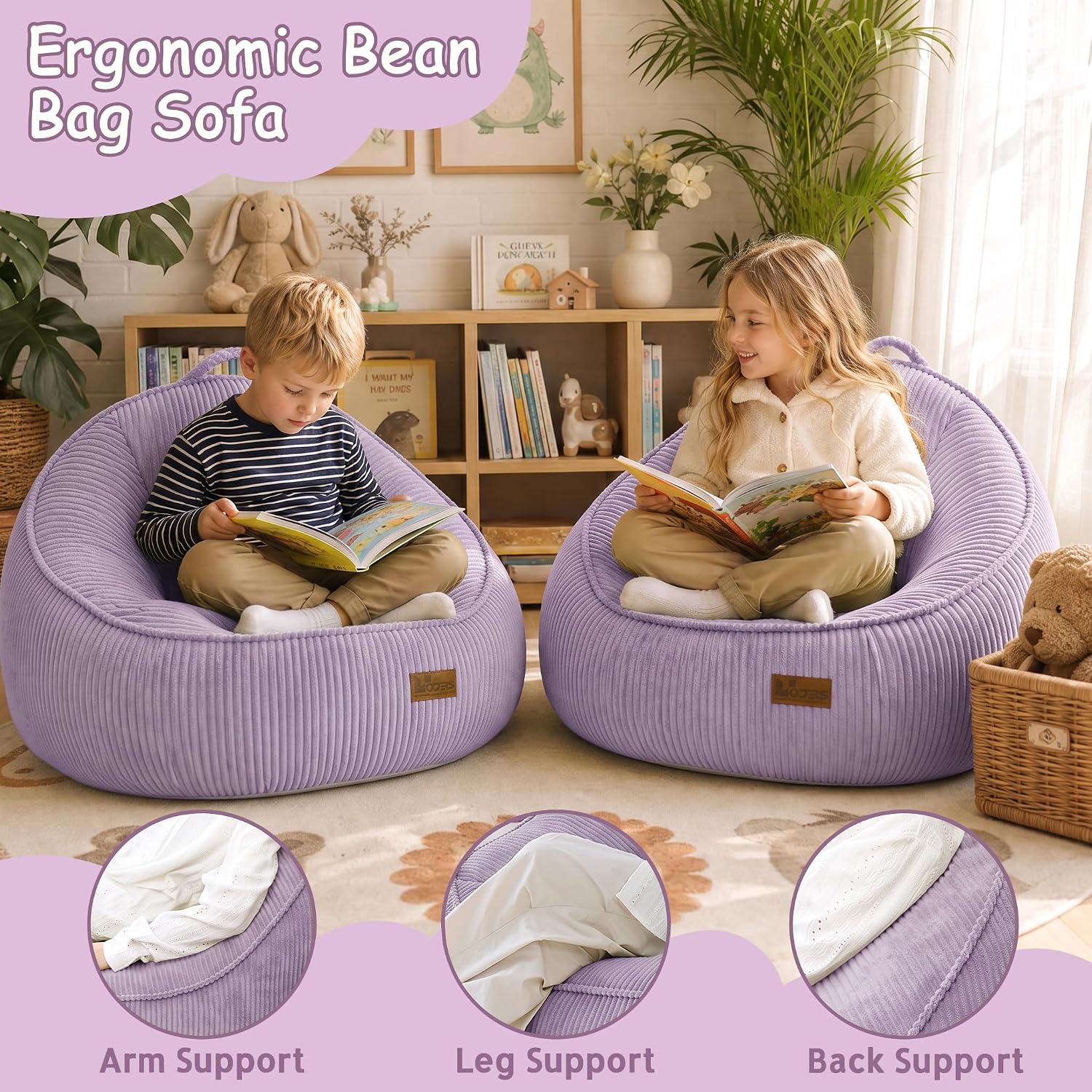 Bean Bag Chair, Cozy Fluffy Beanbag Chairs with Filler for Kids & Infants, Floor Tiny Beanbag Chair for Living Room Gaming & Reading (Kids-S-Lightpurple) image 3