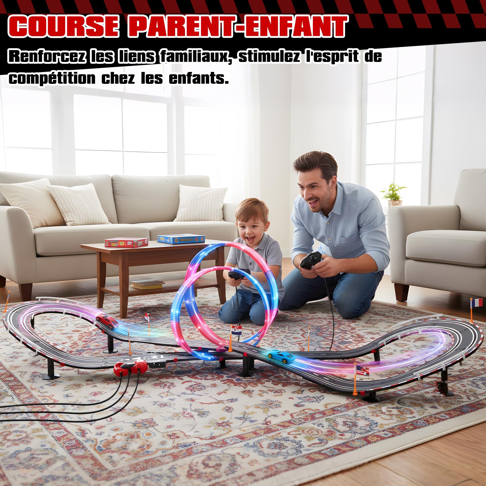 Circuit Voiture Electrique Lumineuse 1:64 Piste - 4 LED Voitures