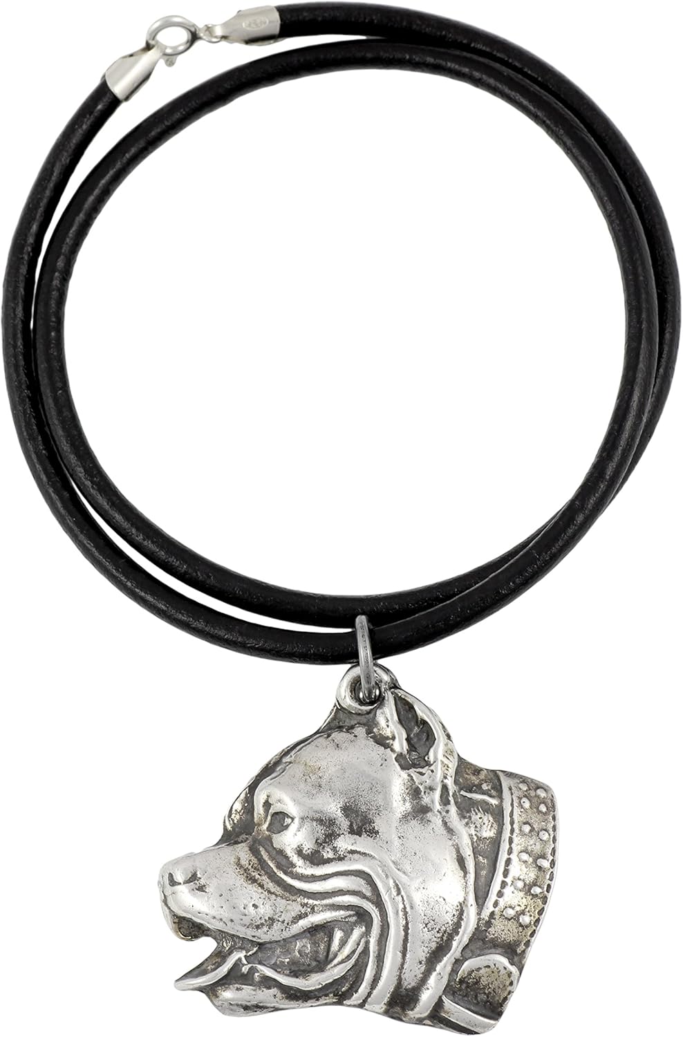 Art-Dog Dog Silver-Plated Pendant on a Leather Strap - Dog Necklace in Elegant Case – Silver Dog Necklaces for Men and Women – Dog Breeds Jewelry – Pit Bull