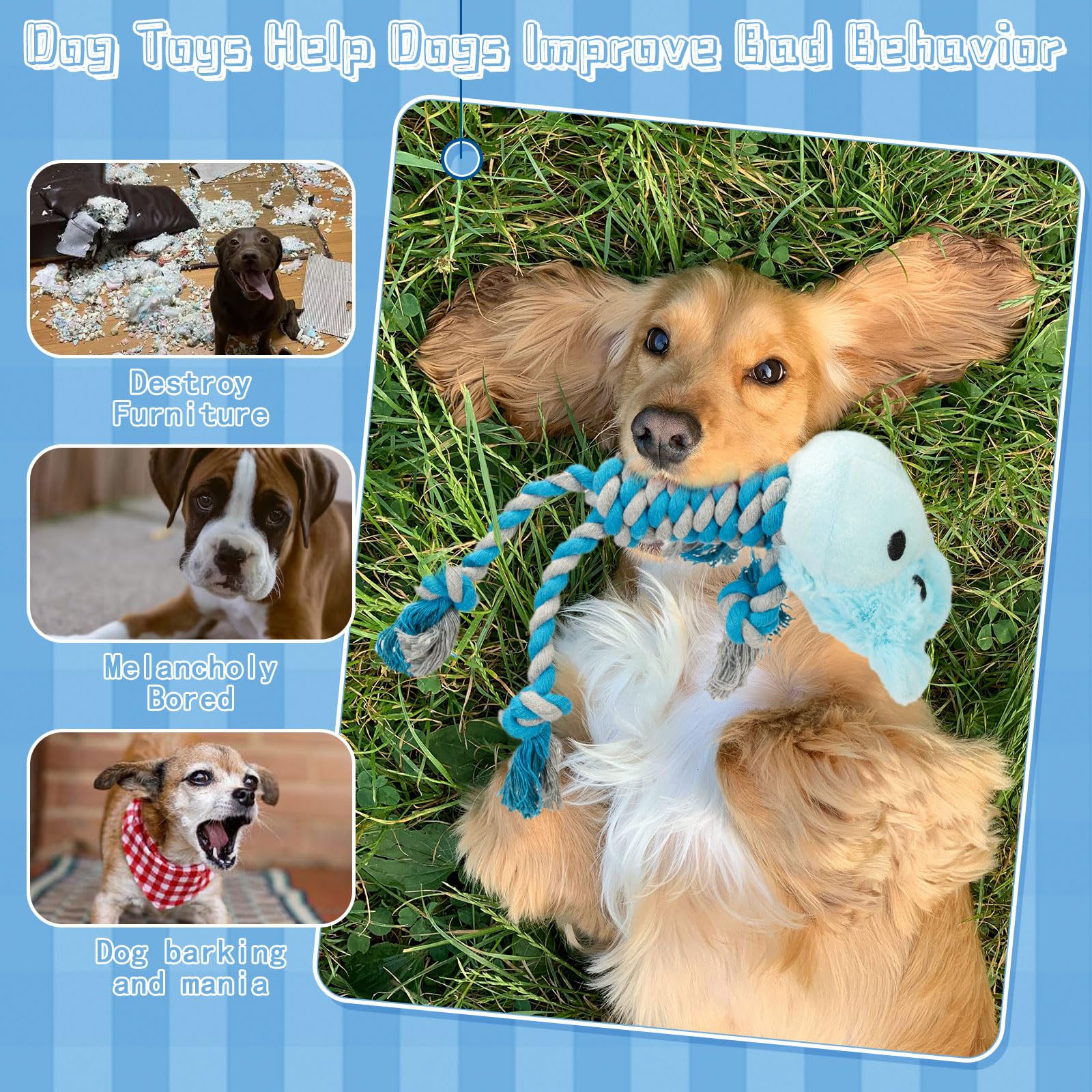 JMZDS&JL Juguetes resistentes para cachorros y perros pequeños y medianos, tira y afloja y animales de peluche para divertirse con la dentición y masticar (Hippo)