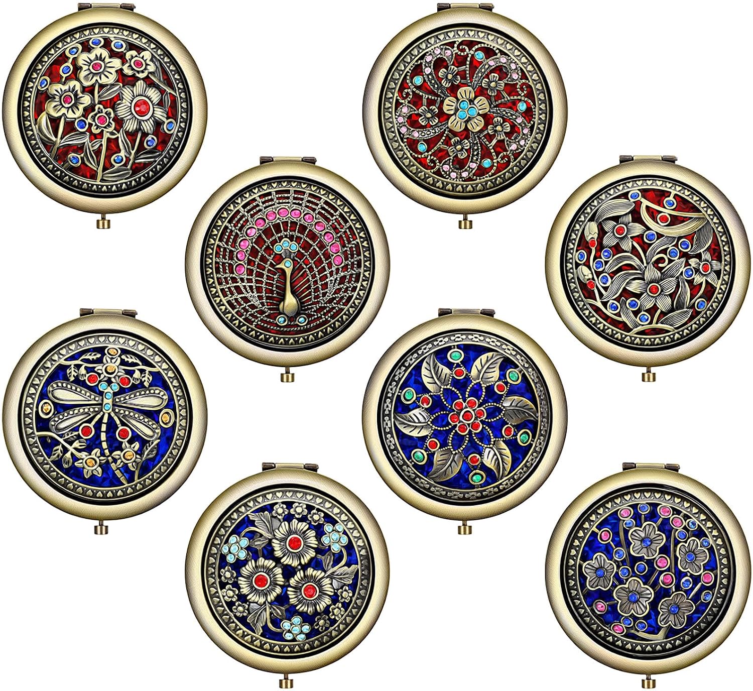 8 Pcs Vintage Foldable Mirror Metal Vanity Mirror Travel Makeup Mirrors Double Sided Compact Cosmetic Mirrors for Travel and Daily Use (Random Style)