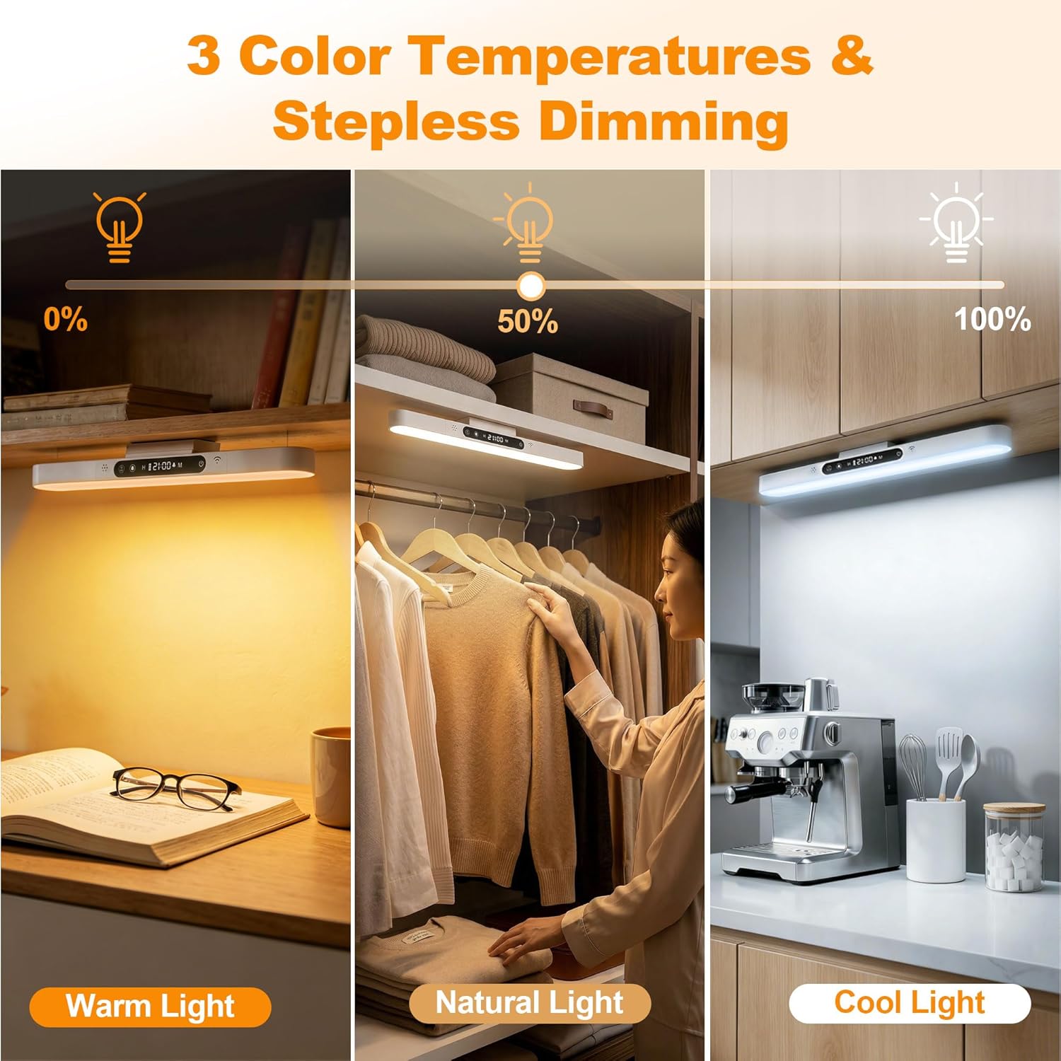 4000mAh 6W Rechargeable Under Cabinet Lighting with Remote, Wireless Magnetic Light Bar, 3-Color Dimmable No-Drill Battery Operated Lamp for RV Camper, Bunk Bed, Kitchen, Closet & Desk
