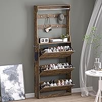 BORNOON 2-in-1 Shoe Cabinet with 3 Flip Drawers & Coat Rack - Slim Narrow Hidden Storage Hall Tree for Entryway