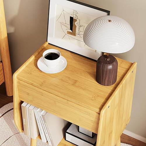 Miniatura 5 de ZIYOO Mesita de noche con cajón, mesita de noche moderna de mediados de siglo con almacenamiento, mesa auxiliar de dormitorio pequeña para