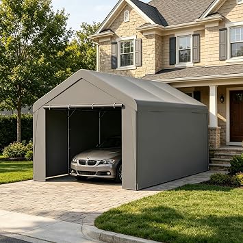 Carport 10x20 Heavy Duty Portable Garage w/Removable Sidewalls & Roll-Up Door Car Canopy Party Tents Waterproof UV Resistant All Weather Car Port for Trucks,BoatsGray