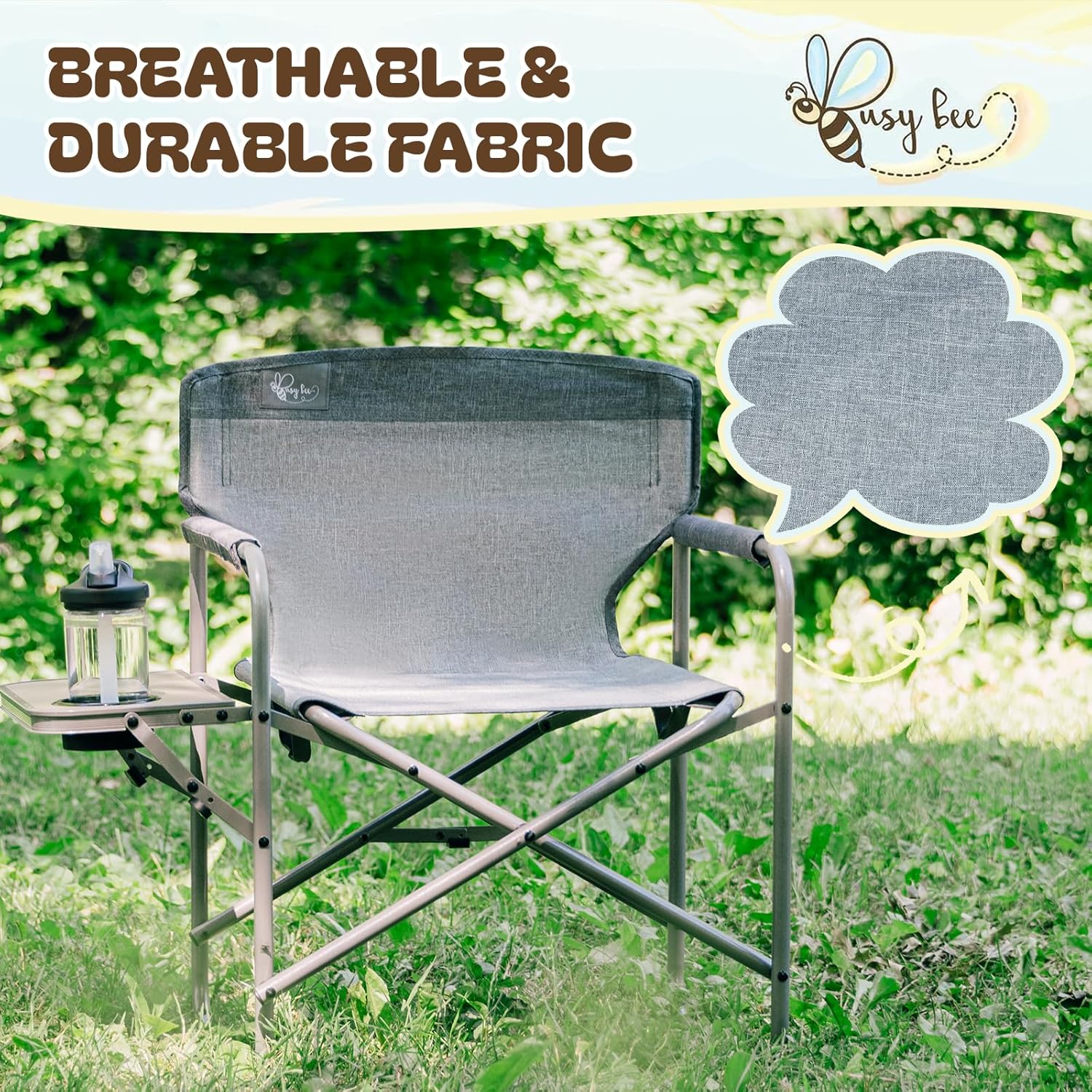 Busy Bee Kids Camping Chair with Foldable Side Table, Lightweight, Flat Folding, Compact and Portable, Perfect Kid Beach Chairs, Supports 150 Lbs.