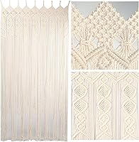 EcoFriendlyHomewareVNCK Boho Macrame Doorway Curtains - Handmade Beaded Wall Hanging, 77x35 Inch Privacy Screen, Beige