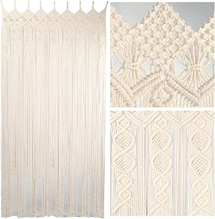 EcoFriendlyHomewareVNCK Boho Macrame Doorway Curtains - Handmade Beaded Wall Hanging, 77x35 Inch Privacy Screen, Beige