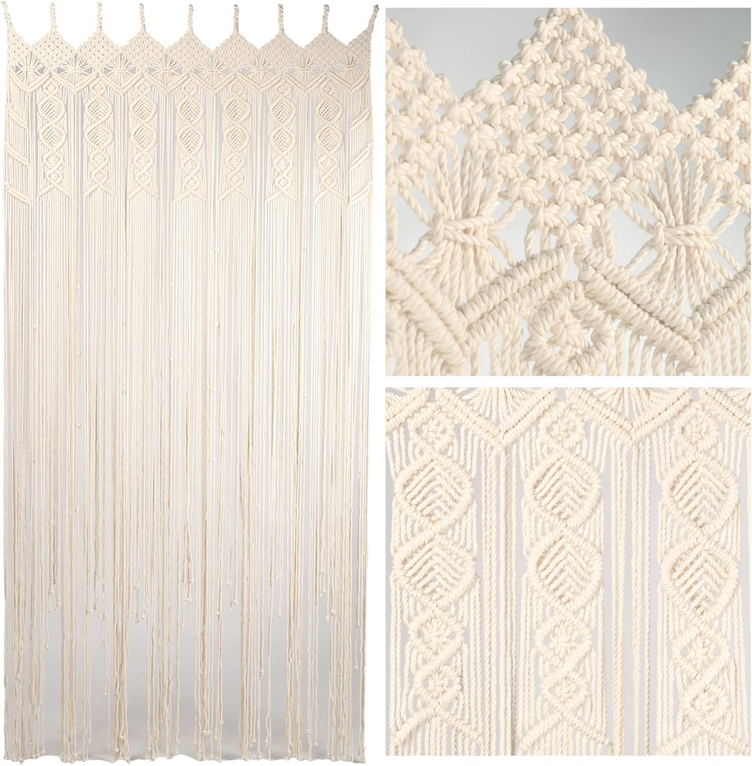 Boho Curtains For Living Room, Macrame Wall Hanging, Bead Doorway Curtain, Beaded Curtain, Hanging Beads For Doorways, Bohemian Doorway Beads, Beaded Curtains L77" X W35", Beige