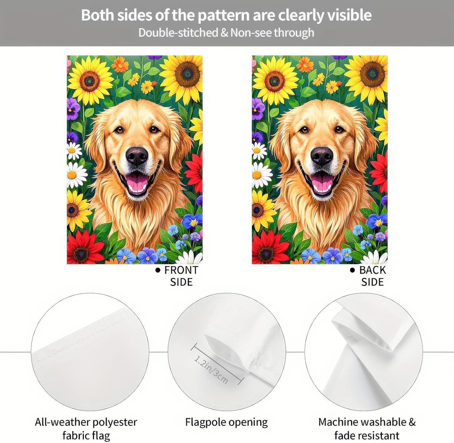 Spring Dog Garden Flag Double Sided 12x18 Inch Cute Golden Retriever Seasonal Welcome Small Flags For Outside Outdoor Decor Yard Farmhouse Holiday Spring Summer Decorations Yard Flags - Image 9