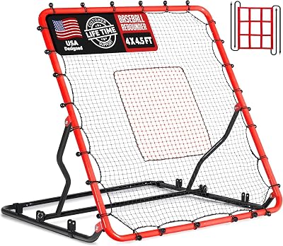 ZEALFEEL Baseball Rebounder Net, 3/5 Adjustable Angles 4x4.5FT Pitch Back Baseball Softball Volleyball Rebounder with 2 Strike Zones, UV Resistant, Pitchback Trainer for Ground, Line Drive & Fly Balls